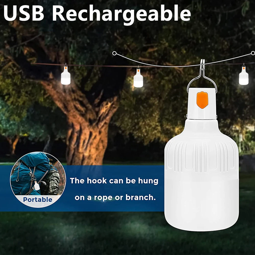 

Portable Rechargeable LED Lamp Bulbs Camping Light Outdoor Hanging Lights Tent Light Waterproof Night Emergency Light New