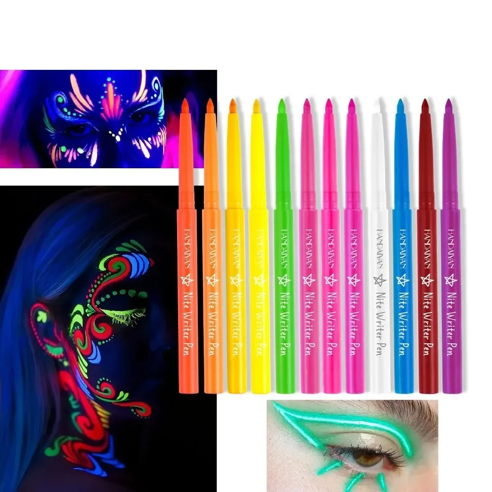 Fluorescent Eyeliner Pen Colorful UV Waterproof Eyeliner Gel Pen Face Color Paint Pen Halloween Christmas Party Stage Makeup Art