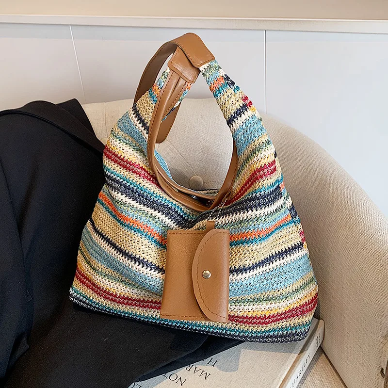 Borsa Tote Intrecciata a Mano di Grande Capacità per Donna, Borsa alla Moda per Pendolari, Stile INS, Borsa da Spiaggia per Viaggi Quotidiani - immagine 2