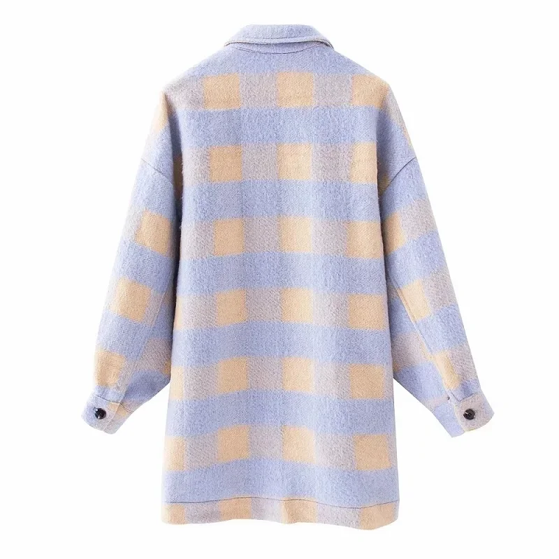 Ladies Coats and Jackets Winter Leisure Purple Plaid Loose Wool Tops Women Oversized Coats Chic Tops Women