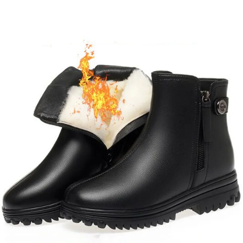 

ZXRYXGS High Quality Cowhide Leather Boots Winter Snow Boots Warm Plush / Wool Women's Boots Flat Wedges Non-slip Fashion Boots