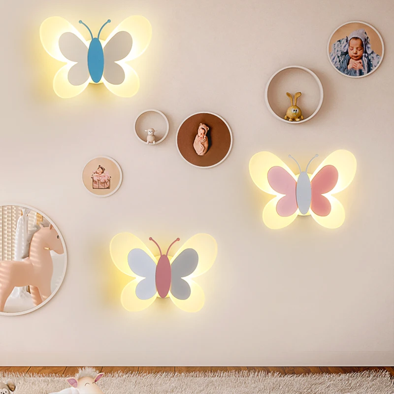 ADELIER Girl Children's room Pink butterfly wall lamps home living