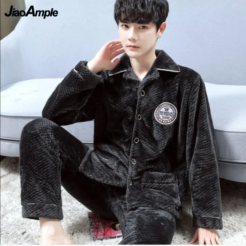 Men's Winter Pajamas 2022 New Fashion Warm Coral Fleece Pajama Sleepwear Male Plus Velvet Thick Nightwear Pyjamas Homewear Suits