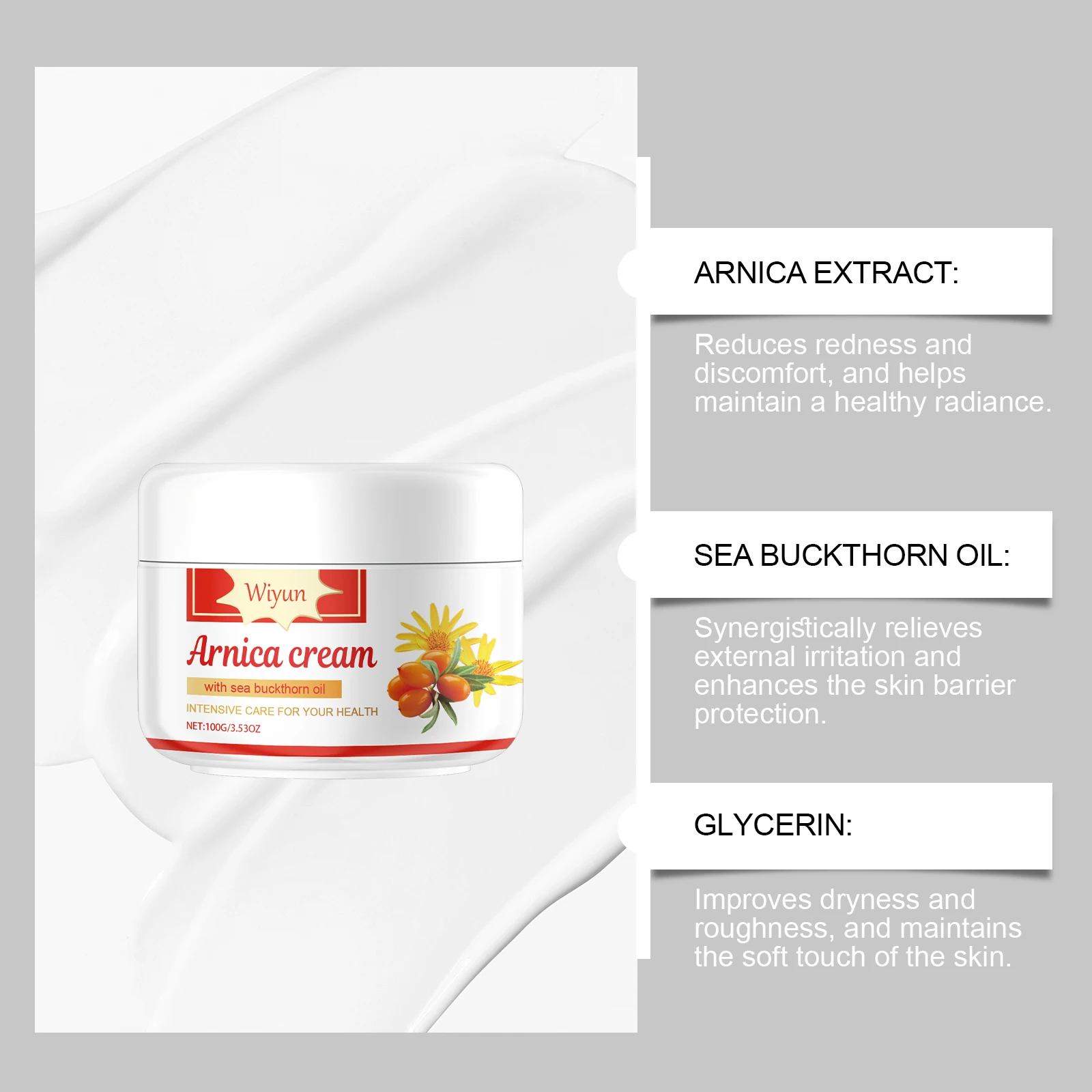 Sea Buckthorn Skin Care Cream - Hydrating, Moisturizing, Firming, Gentle, and Improving Skin Condition for Smooth Skin