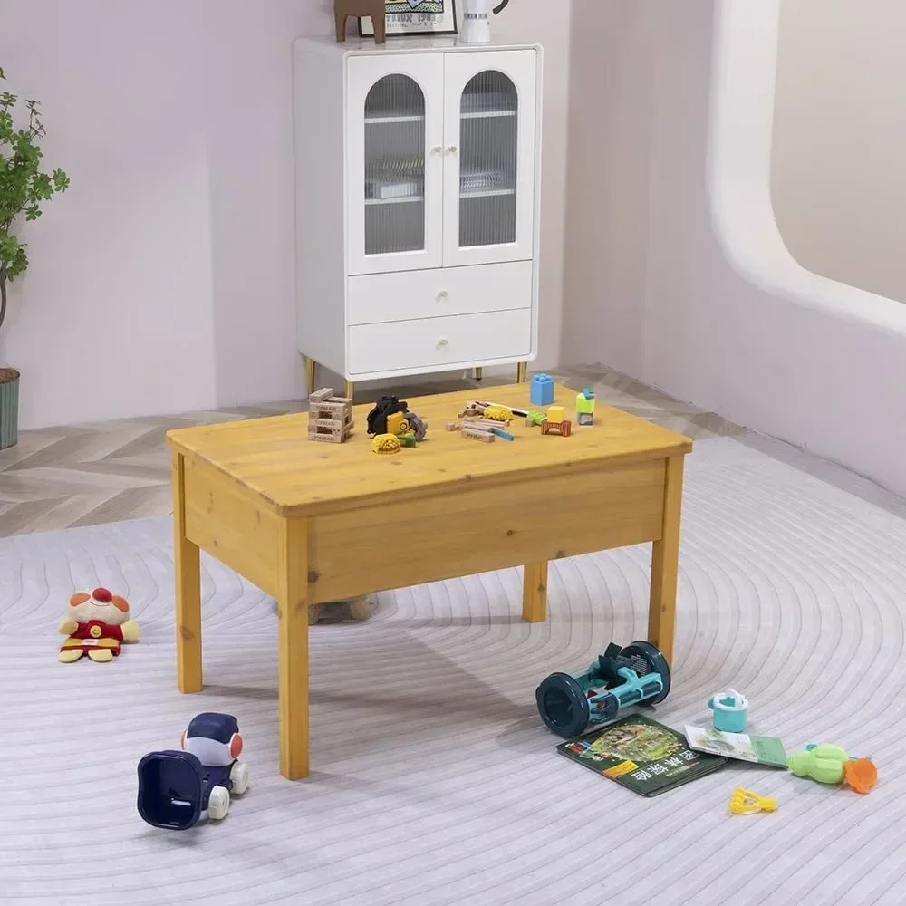 Wooden Kids Sensory Tables with Folding Lid, Activity Table for Children, Elevated Play Tables with Storage for Indoor Outdoor