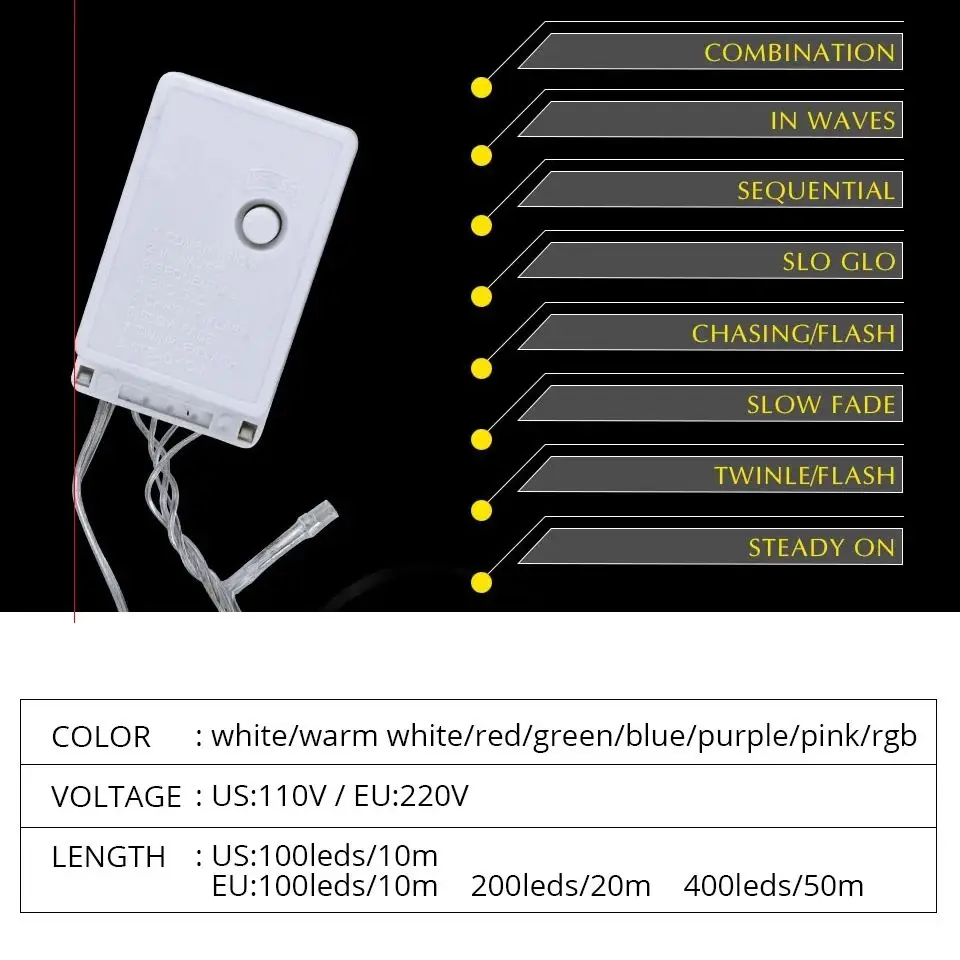 Christmas LED String Light 10M 100Leds Fairy Lights 8 Modes US Plug Waterproof For Garden Tree Wedding Party Holiday Decor