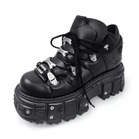New Women Shoes Punk Style Lace-up Heel Height 6CM Platform Shoes Woman Gothic Ankle Rock Boots Metal Decor Woman Sneakers - Image 6