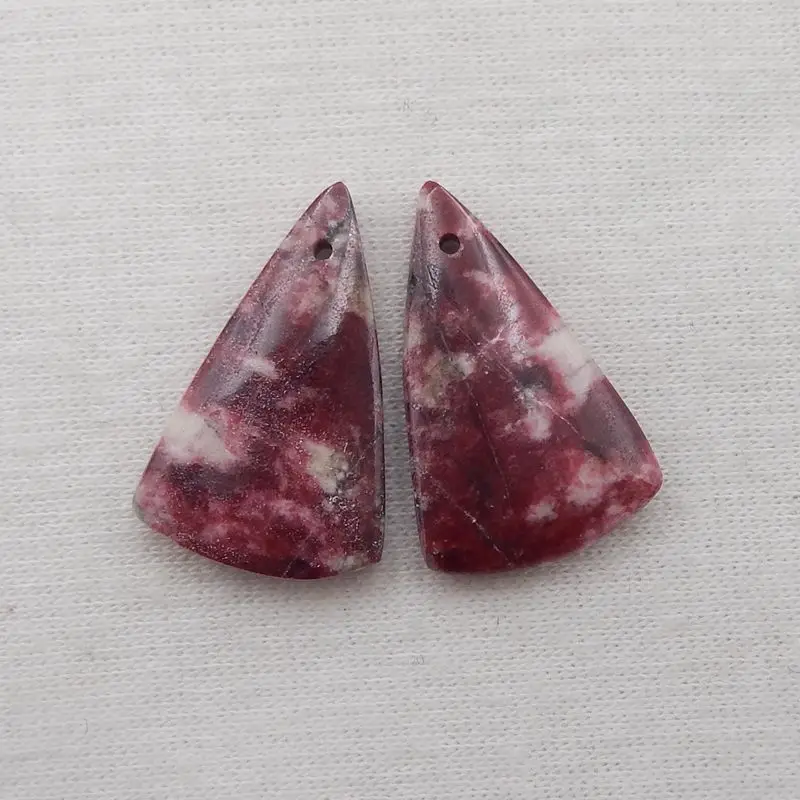 Natural Stone Norwegian Thulite Gemstone Triangle Earring Bead 23x14x4mm 4g Semiprecious Fashion Jewelry Accessories