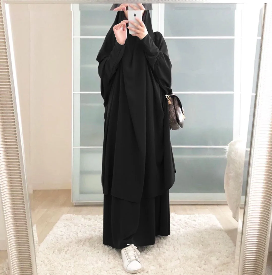 Set Musulmani Donna Eid Con Cappuccio Hijab Abito Preghiera Indumento Jilbab Abaya Lungo Khimar Ramadan 2 Pezzi Set Di Gonne Abbigliamento Islamico Ni