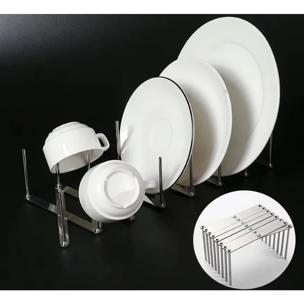 Stainless Steel Bowl Dish Organizer Pot Lid Rack Pan Retractable Foldable Plate Holder Shelf Tableware Storage Kitchen Gadgets 5