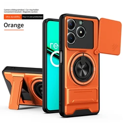 360° Rotating Ring Holder Magnetic Phone Case Protective Cover for Realme C63 (Orange)