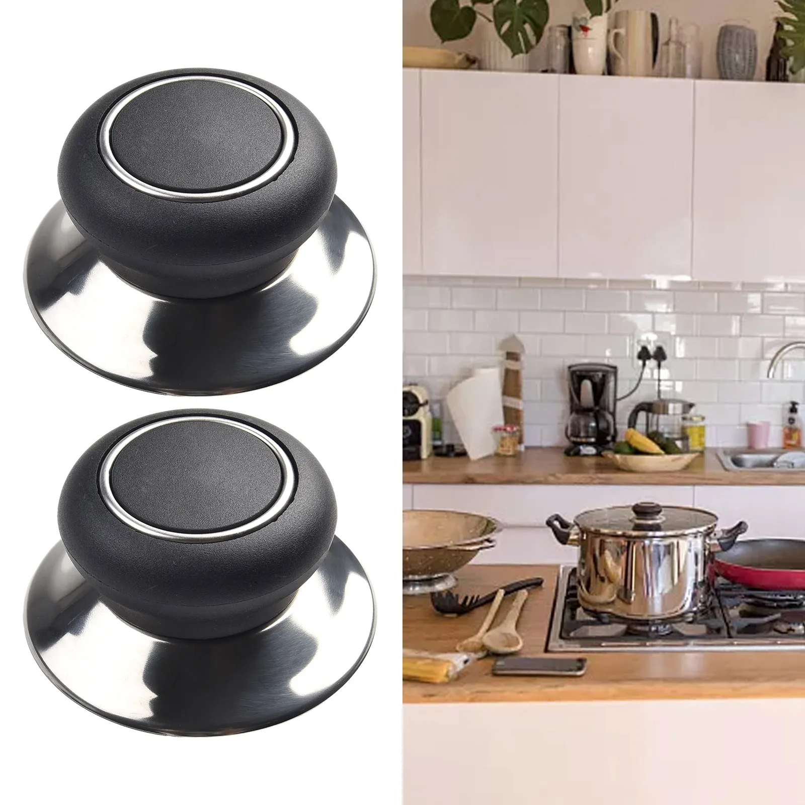 

2pcs Oven Knob Pot Pan Lid Cover Handle Kits Cookware Watertight Fit Knob With Silicone Washer Kitchen Electrical Equipment Part