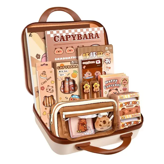 Set Cancelleria Capybara 18 Pezzi - Astuccio Portamatite Con Scomparti Per Bambini E Studenti