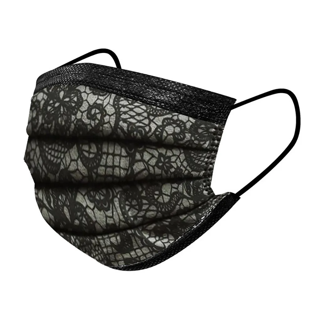 50PC Adult Fashion Lace Disposable Protection Three Layer Breathable Face Mask Outdoor Dust-Proof Face Protective Mask