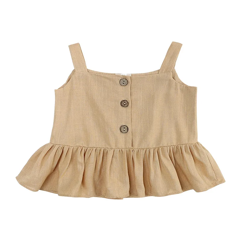 2022 Kid Summer New Solid Set Girl Simple Sleeveless Sling Tees And Toddler Fashion Ruffled Shorts 2pc suit infant clothes baby dress set for girl