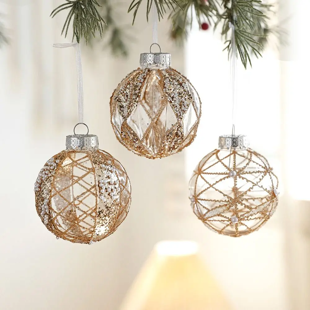 Glitter Plastic Christmas Ornaments Ball Golden Border
