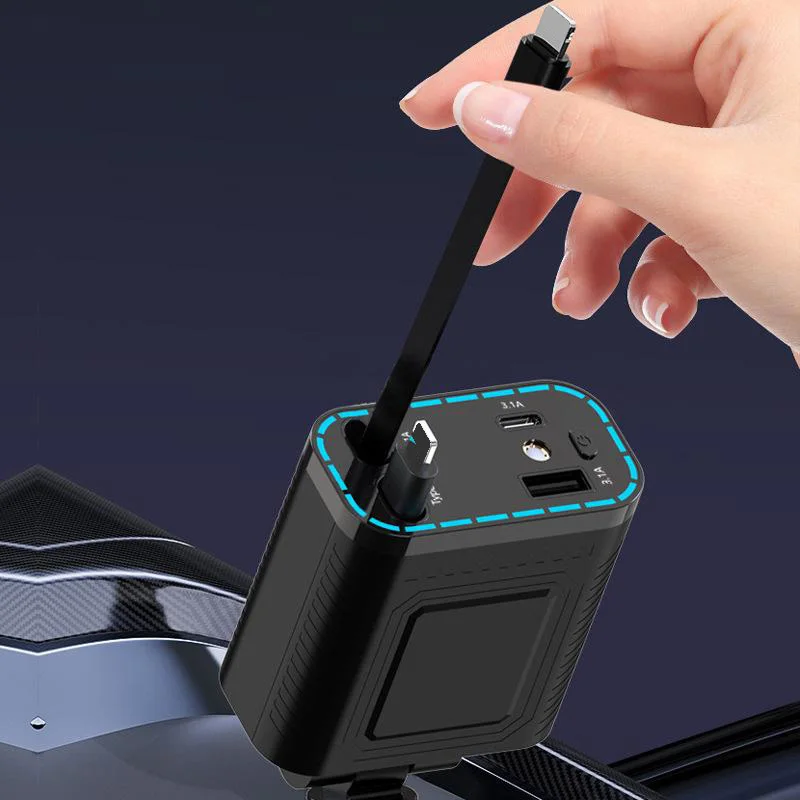 4 in 1 Car Charger With Multifunctional Dual Retractable Automatic Storage Charging Cable And Starry Sky Top Projection Light