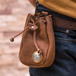 Cartera Vintage de cuero genuino con cordón, cinturón de almacenamiento de cuero de vaca suave, monedero, bolsillo para dinero, tarjetero