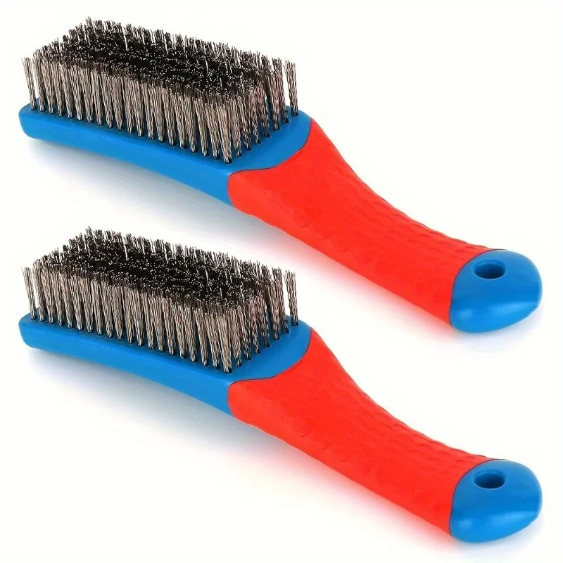 2pcs Brush Duty Stainless Bristles with Plastic Handle Grip for Rust, Wielding Slag, Dirt & Paint Scrubbing with Deep Cleaning