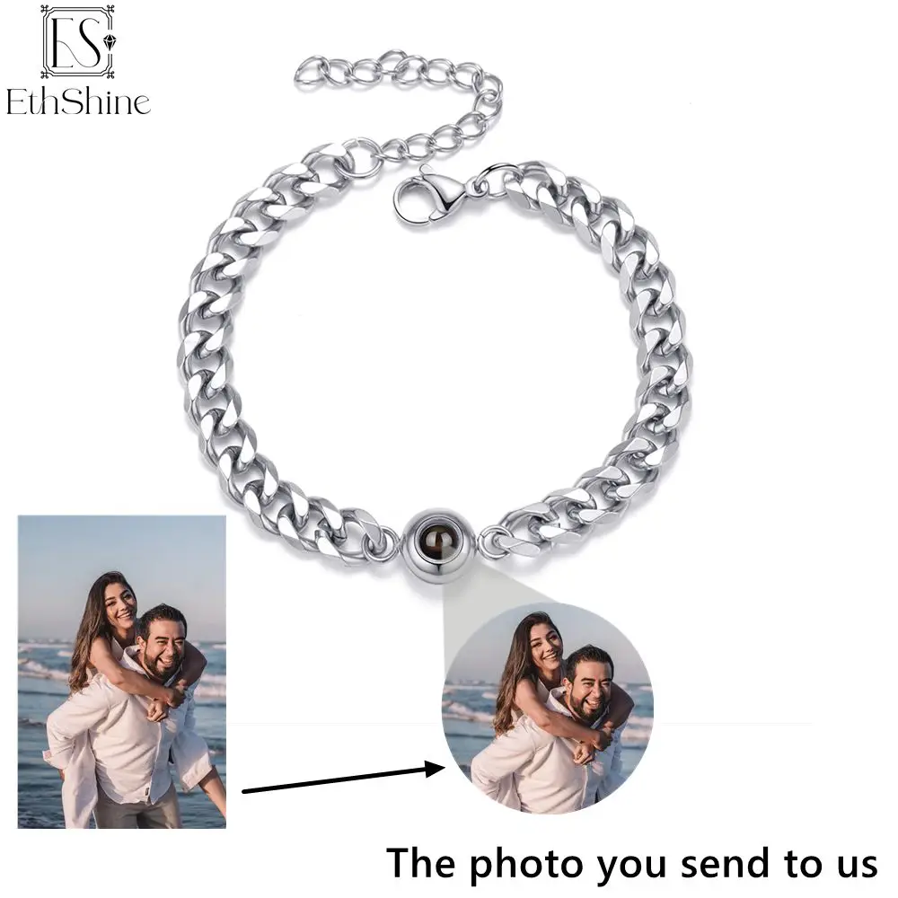 EthShine Custom Circle Pendant Projection Photo Bracelet Couple Jewelry  Memorial Gift For Him Personalized Cuban Chain Bracelet : Gearbest