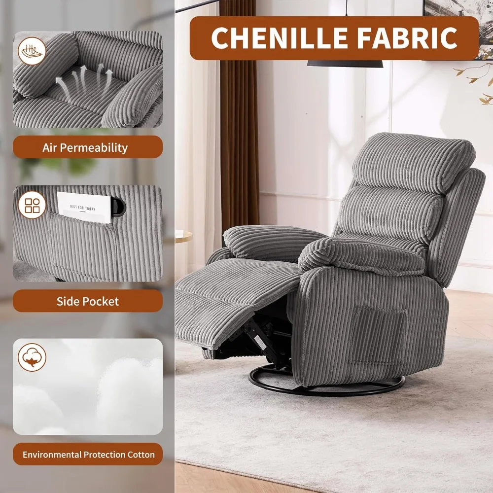 premium velvet 360° swivel rocker recliner with generous footrest - high back gliding chair for nursery, living room & compact s