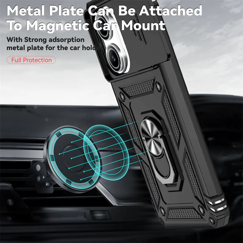 Armor  with Slide Lens Protector and Ring Stand - Durable Back Cover Case