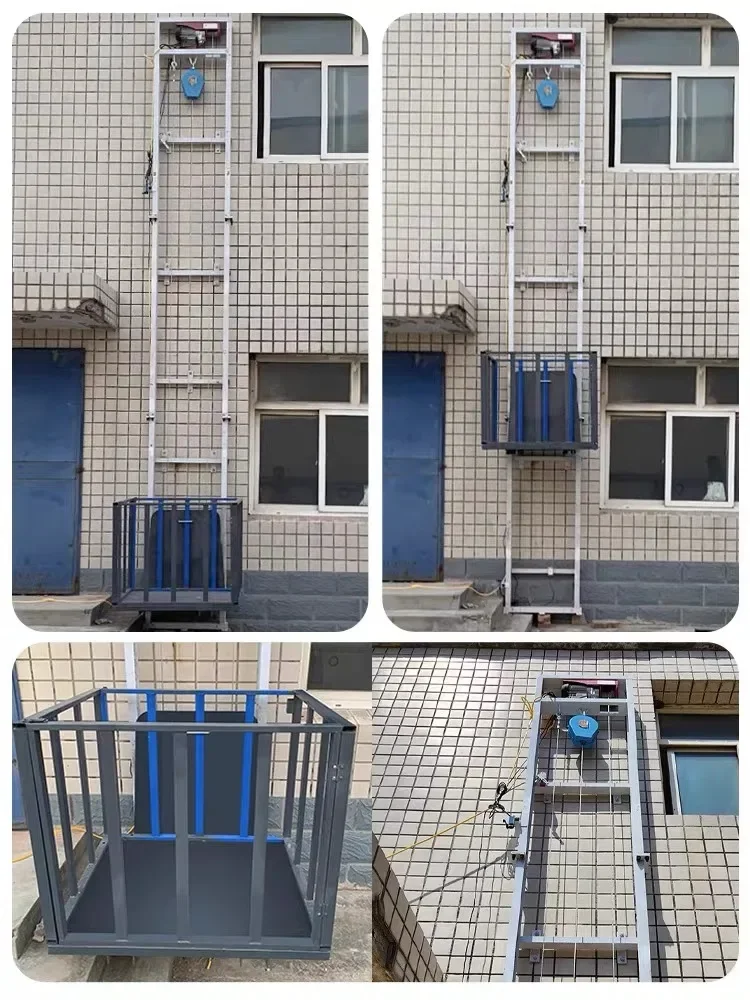 Small Electric Monorail Freight Elevator, Remote Control Lift Platform for Cargo, Steel Wire Rope, Workshop Outdoor Use