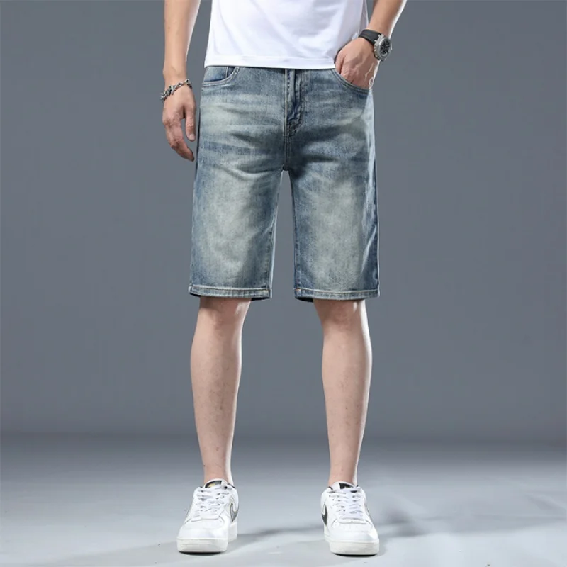 Retro Denim Shorts for Men2024 Summer Fashion Fashion Brand Loose Straight Nostalgic Trendy Simple Casual Cropped Pants