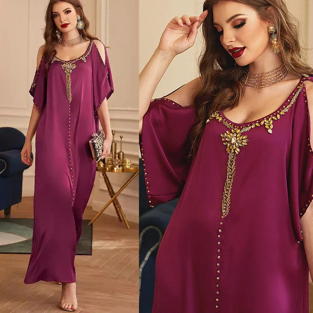 

Ramadan Party Dress for Women Luxury Mulsim Abaya Diamond Africa Robe Moroccan Dubai Middle Eastern Party Holiday Dress Vestidos