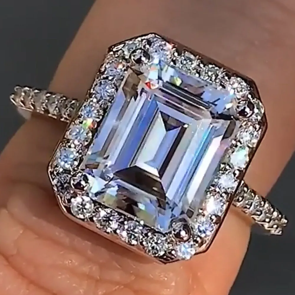 

Custom Solid 18K White Gold Women Wedding Party Anniversary Engagement Ring 1 2 3 4 5 Carat Emerald Moissanite Diamond Ring