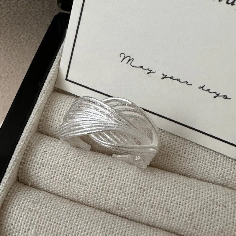 Silver Color Geometric Matte Hollow Ring for Women New Fashion Adjustable Rings Party Jewelry Gifts