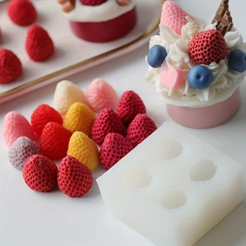1One Strawberry-Shaped Silicone Mold-3DAromatherapy Candle Wax Mold，DIYBerry Shaped Candle and Soap，Durable、Flexible、Materials T 1