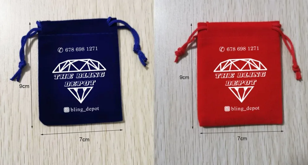 

600 шт. 7x9 см 8x10 см 10x12 см красные и синие бархатные сумки мешочки для ювелирных изделий на шнурке напечатаны с логотипом белого цвета индивидуальный логотип