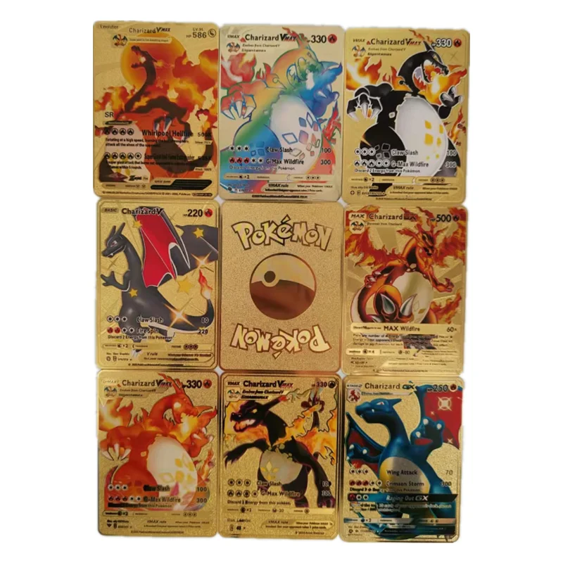 

New TAKARA TOMY Pokemon Cards Metal Card V Card PIKACHU Charizard Golden Vmax Card Kids Game Collection Cards Christmas Gift Toy