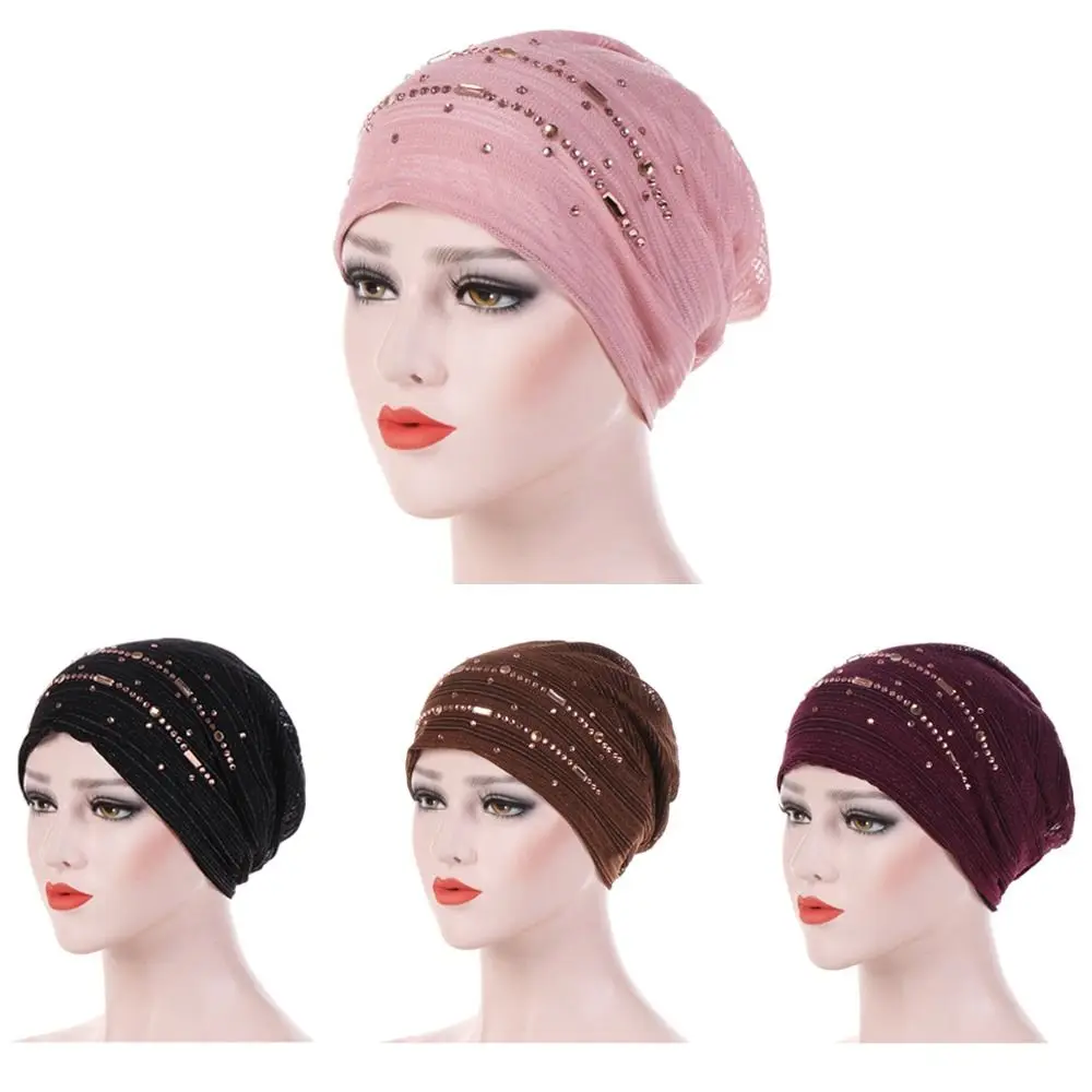

Women Chemo Cap Thin Lace Soft Breathable Inner Hijab Caps Headbands Turban Muslim Turbantes Wrap