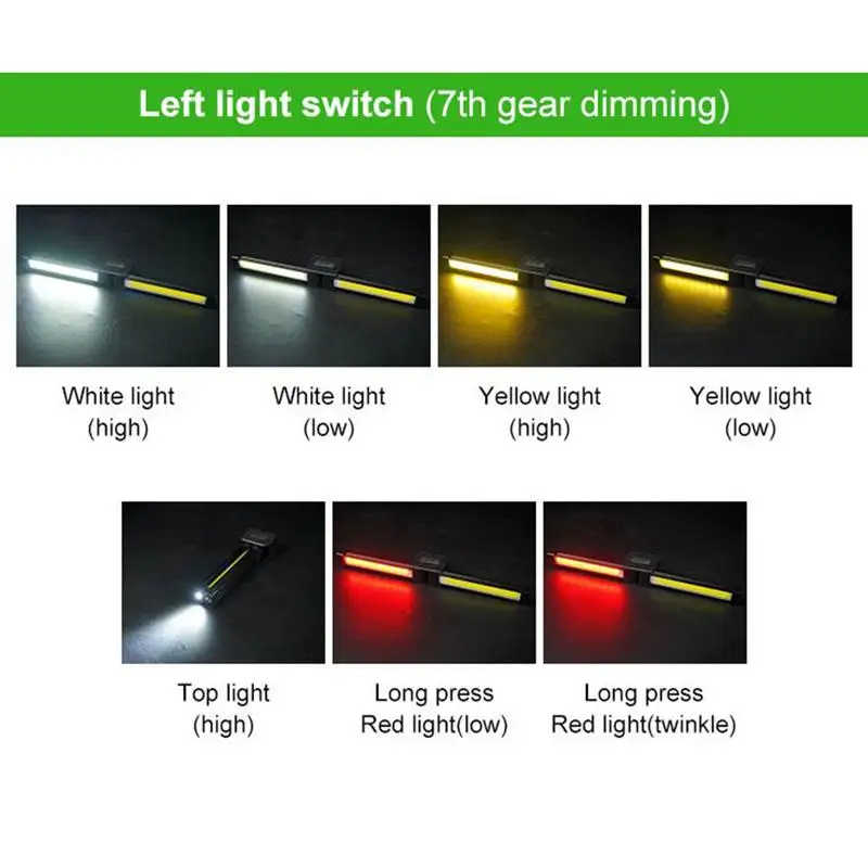 Gym Lamp For Posing Portable Magnet LED Flashligh 7th Gear Dimming Folding Worklight Waterproof Led Flashlight With Magnet Hook Led Flashlight Led Work Light Work Light