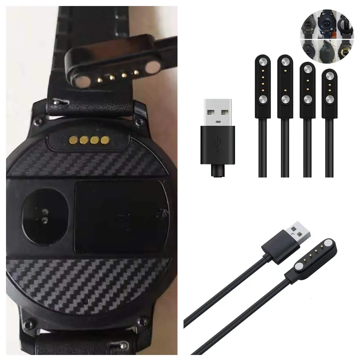 

1PC 60CM Universal Smart Watch Charger Cord,Magnetic Charging Cable 2 Pin 4 Pins USB Charger for Smart Watch 7.62mm 4mm 2.84mm