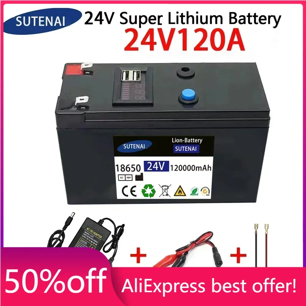 

24V Battery 120Ah 18650 lithium battery pack Rechargeable battery for solar energy electric vehicle battery+25.2v2A charger
