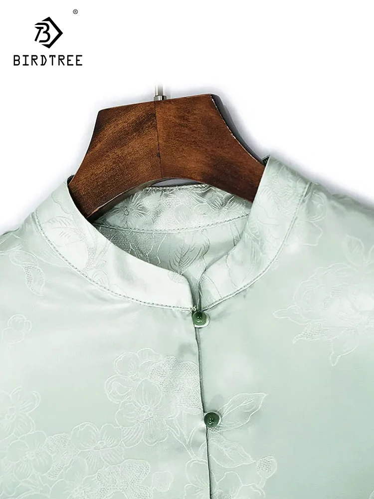 

Женская жаккардовая блузка с воротником-стойкой и расклешенными рукавами, 22 мм