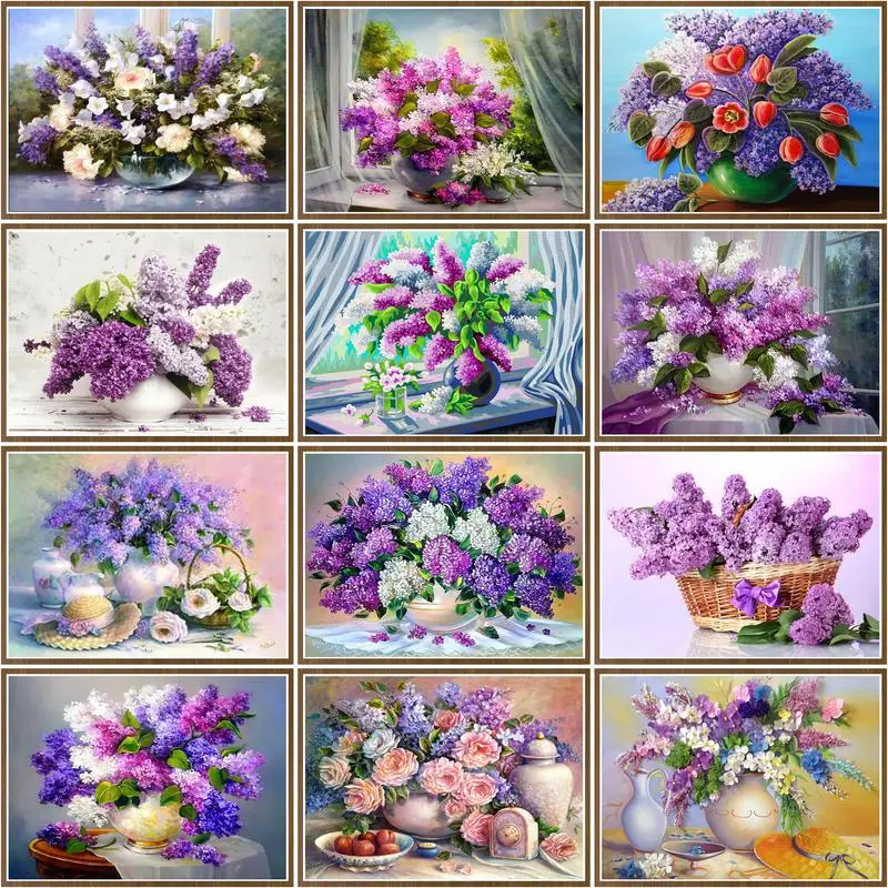 

CHENISTORY 60x75cm Framed Painting By Numbers Lilac Kits DIY Gift For Adults Kids Handpainted Flower Home Decor Artwork