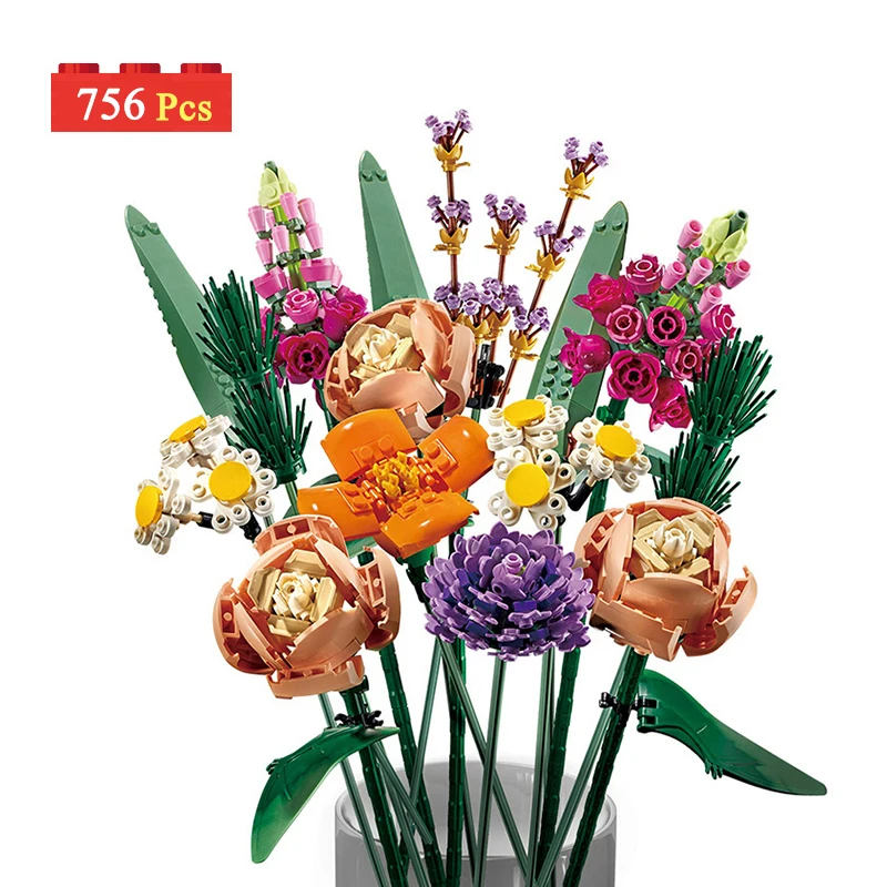 

Building Blocks Bouquet Girl Toy Gift Romantic Valentine's Day Rose Immortal Flower Bonsai Ornament DIY Children's Toy Brick
