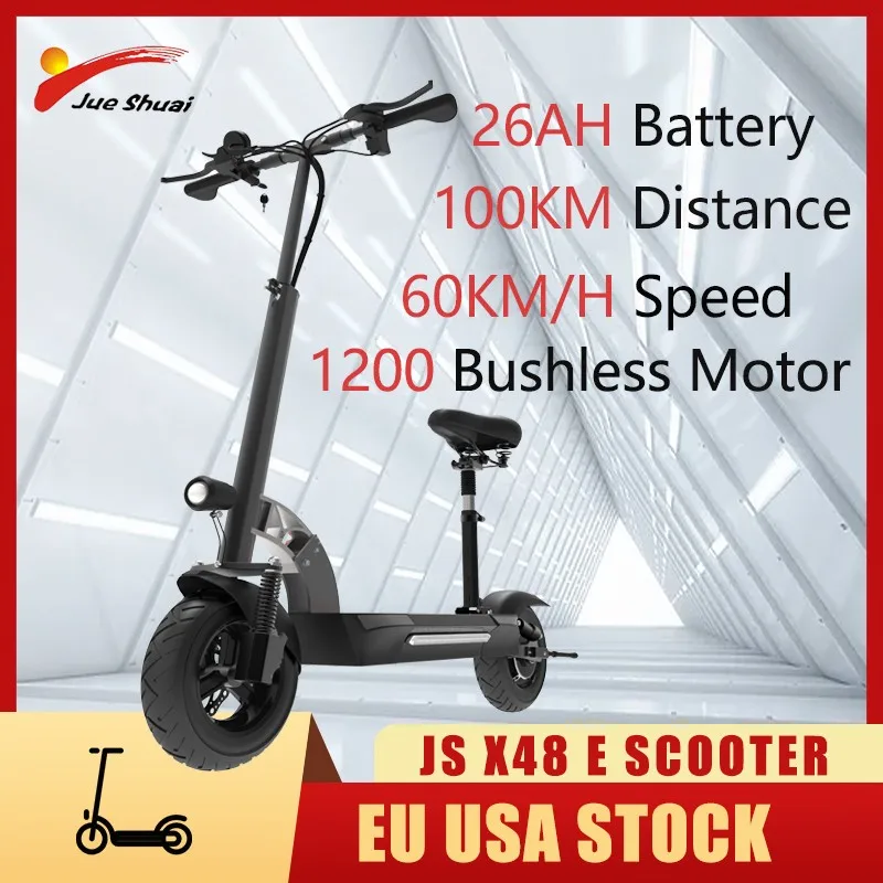 

JUESHUAI 48V 1200W Brushless Motor Electric Scooter, Max 60KM/H, 10/20/26AH 3 Options, 3 Speed Gears, E Scooter Adults with Seat