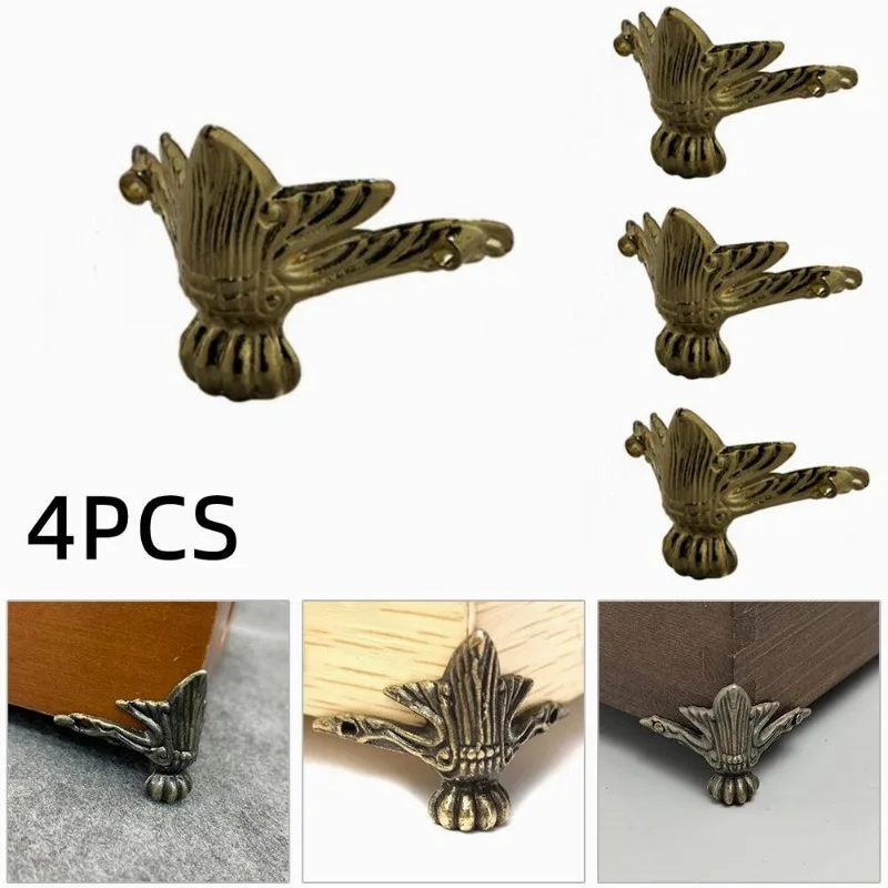 4 Pcs Antique Corner Protector Brass Jewelry Chest Wood Box Cabinet Decorative Feet Leg Corner Bracket Furniture Hardware