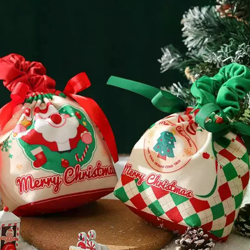 Christmas Gift Bag Cute Snowman Elk Santa Claus Fabric Apple Storage Bag New Year Children's Candy Handbag 2026 Christmas Decor