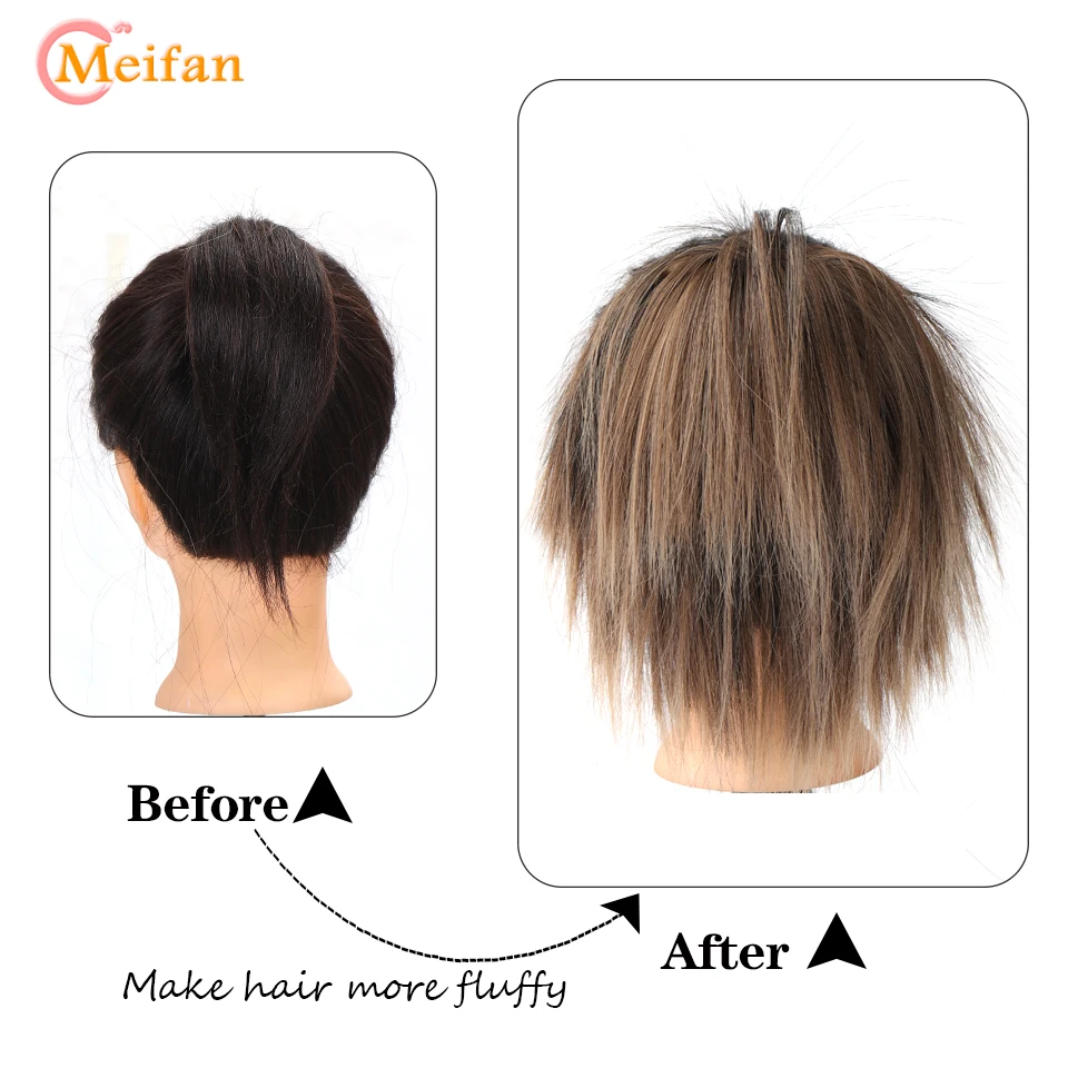 Hair Bun Extensions MEIFAN Synthetic Straight Chignon Messy Fluffy Hair Bun Elastic Band Hair Pieces Scrunchy Wrap Updo False Ponytail Extension