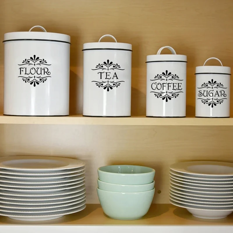 Coffee, Tea, Flour, Sugar Vinyl Art Decals For Canisters Pantry