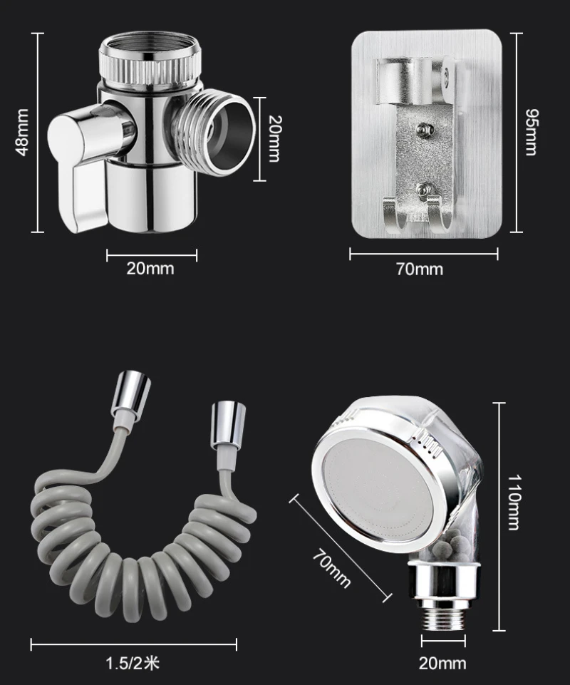Faucet External Shower Head Set Bathroom Kitchen Basin Tap Adapter Spray Drains Strainer Hose Sink Washing Hair Shower 6