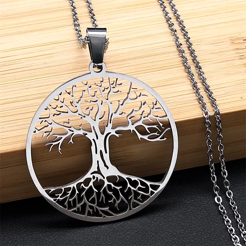 Aesthetic Tree of Life Chain Necklace for Women Men Stainless Steel Silver Color Amulet Gift Jewelry arbol de la vida N42S01