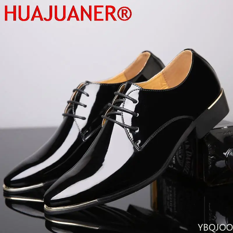 Men's Patent Leather Shoes White Wedding Shoes Size 38-48 Black Leather Soft Man Dress mens brogue shoes