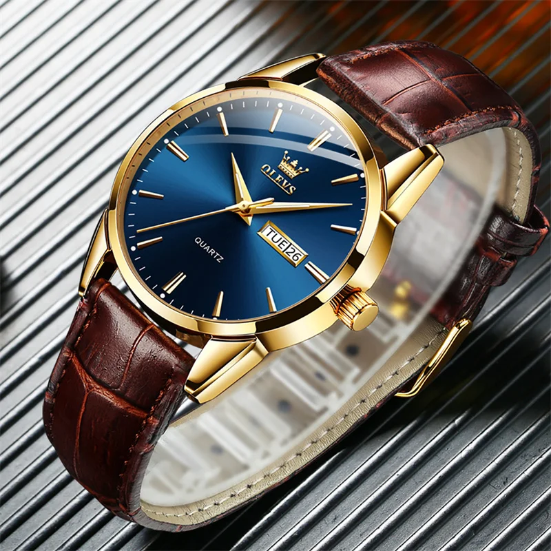 OLEVS New Luxury Business Leather Watch Mens Sports Quartz 3ATM Waterproof Luminous Date Wristwatches Relogio Masculino